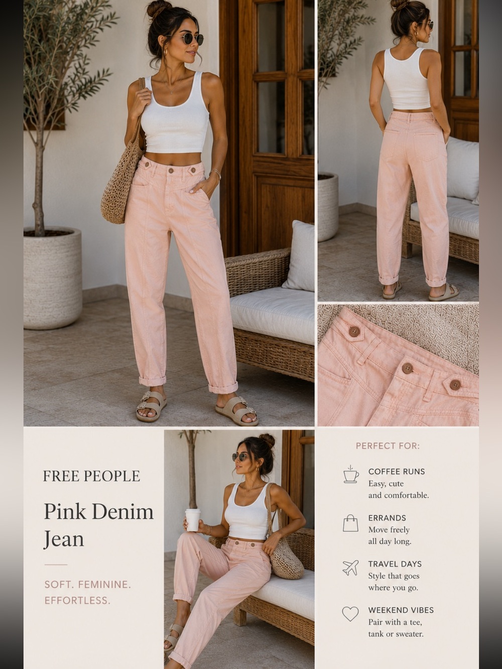 Free People Pink Denim Boyfriend Jeans